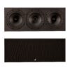 Fyne Audio F5E LCR – centre channel speaker with IsoFlare driver shown with and without protective grilles.
