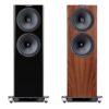 Fyne Audio F704SP IsoFlare speaker – different finishes – Piano Gloss Black and Natural Walnut