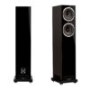 Fyne Audio F501S in Piano Gloss Black finish – front and rear views
