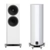 Fyne Audio F704 speakers in Piano Gloss White finish – front and rear panels.