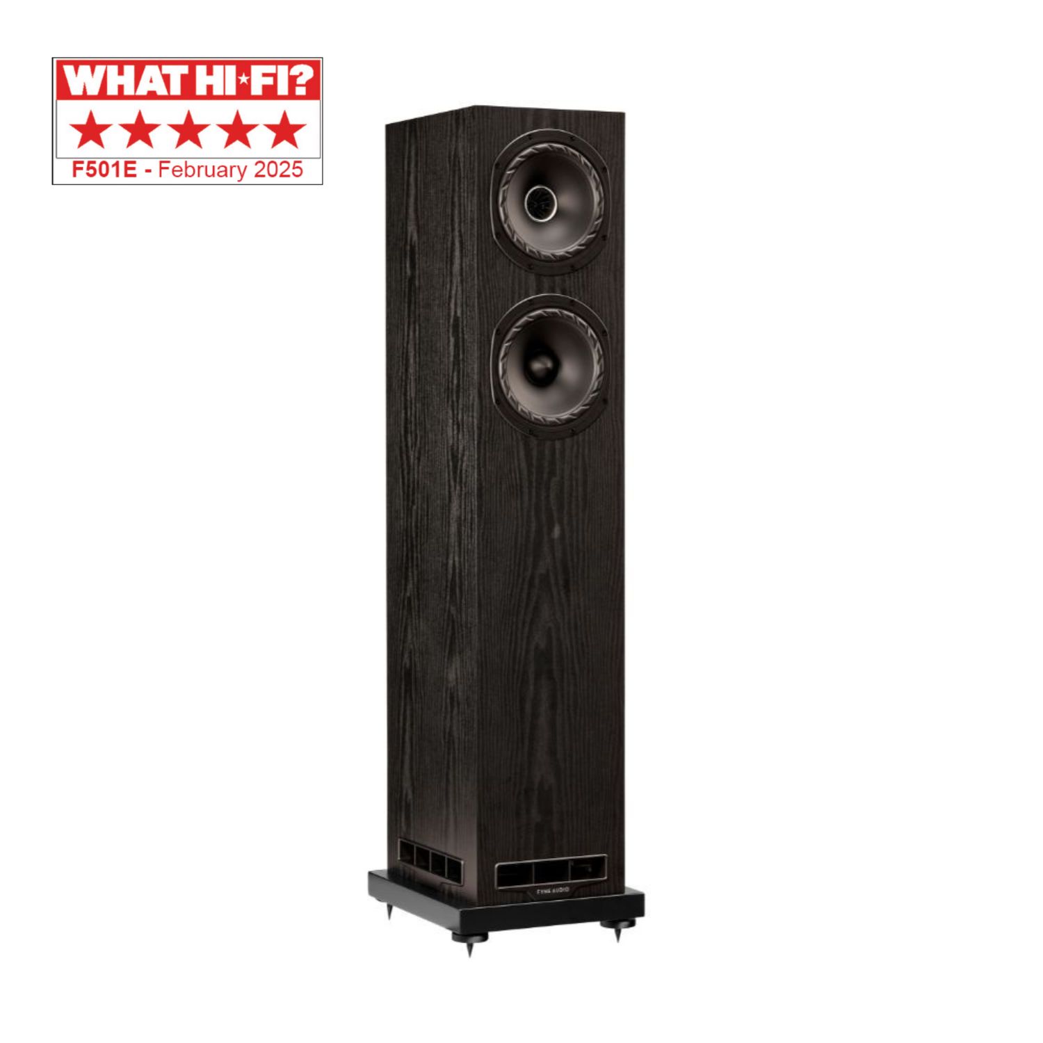 Main image of the Fyne Audio F501E compact floorstanding speakers with a What Hi-Fi? 2025 Award.