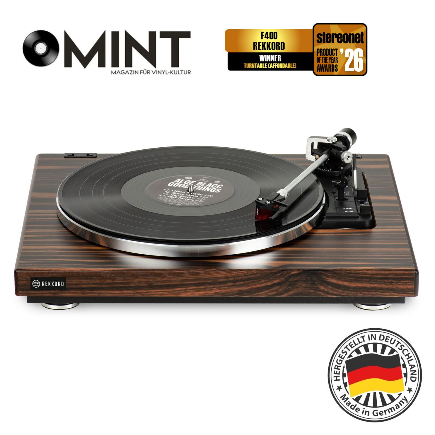 „Rekkord Audio F400“ „high-end“ patefonas – Pagaminta Vokietijoje