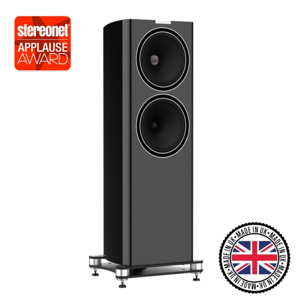 Main image of the Fyne Audio F704 premium floorstanding speakers with awards. Made in the UK.