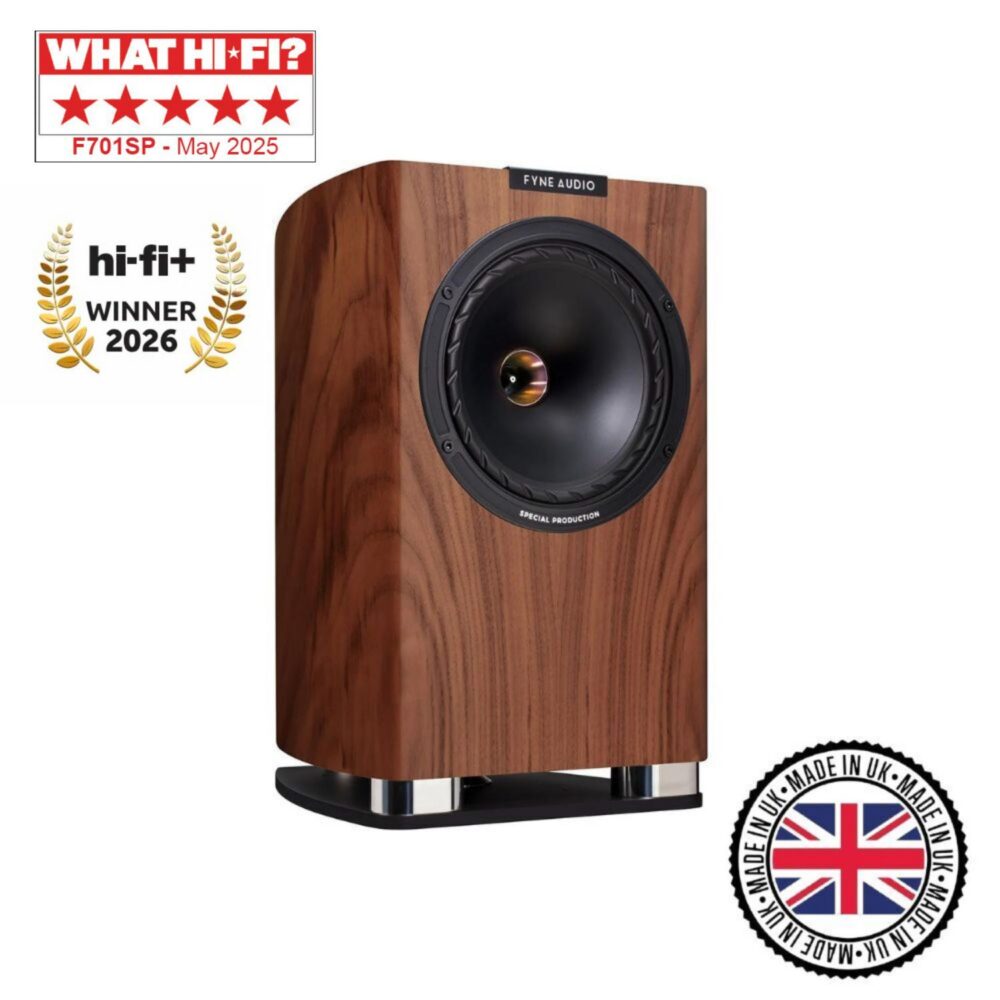 Main image of the Fyne Audio F701SP High End standmount speakers with What Hi-Fi? award. Made in the UK.