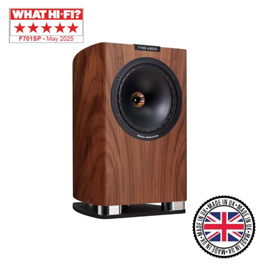 Main image of the Fyne Audio F701SP High End standmount speakers with What Hi-Fi? award. Made in the UK.