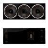Fyne Audio F500S LCR in Piano Gloss Black finish – front and rear views.