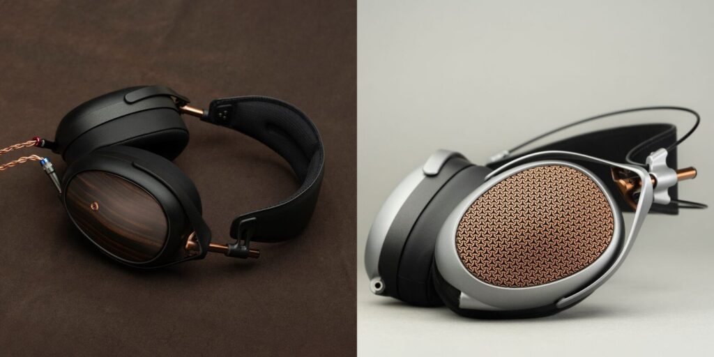 Kaks Meze Audio kõrvaklappide paari – suletud Liric 2 ja avatud Poet