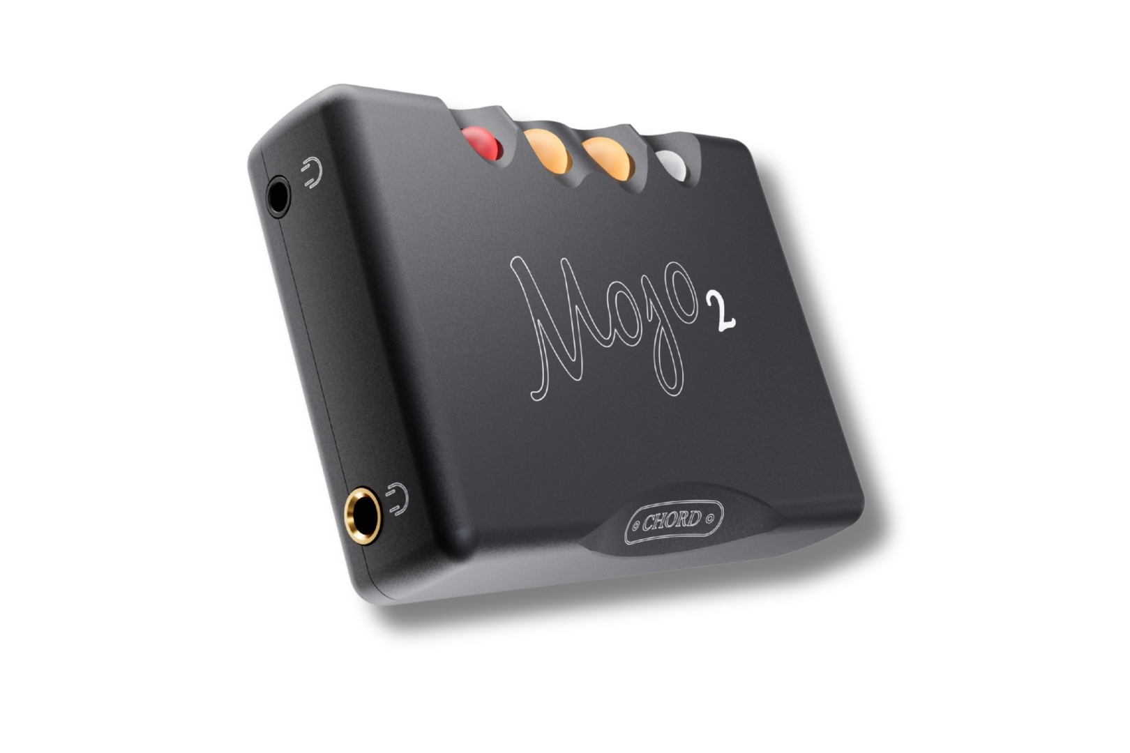 A photo showing output upgrade in the new version of Chord Electronics Mojo 2 DAC & headphone amp, which now has both 3.5mm and4.4 headphone outputs