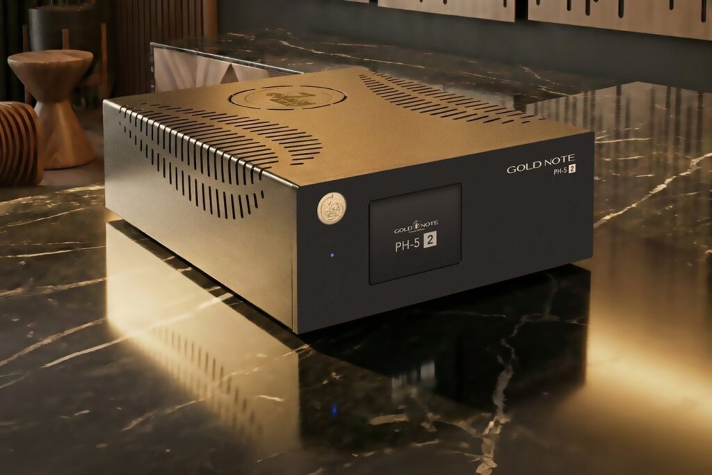 New Gold Note PH-5.2 phono stage lifestyle shot on a marble tabletop