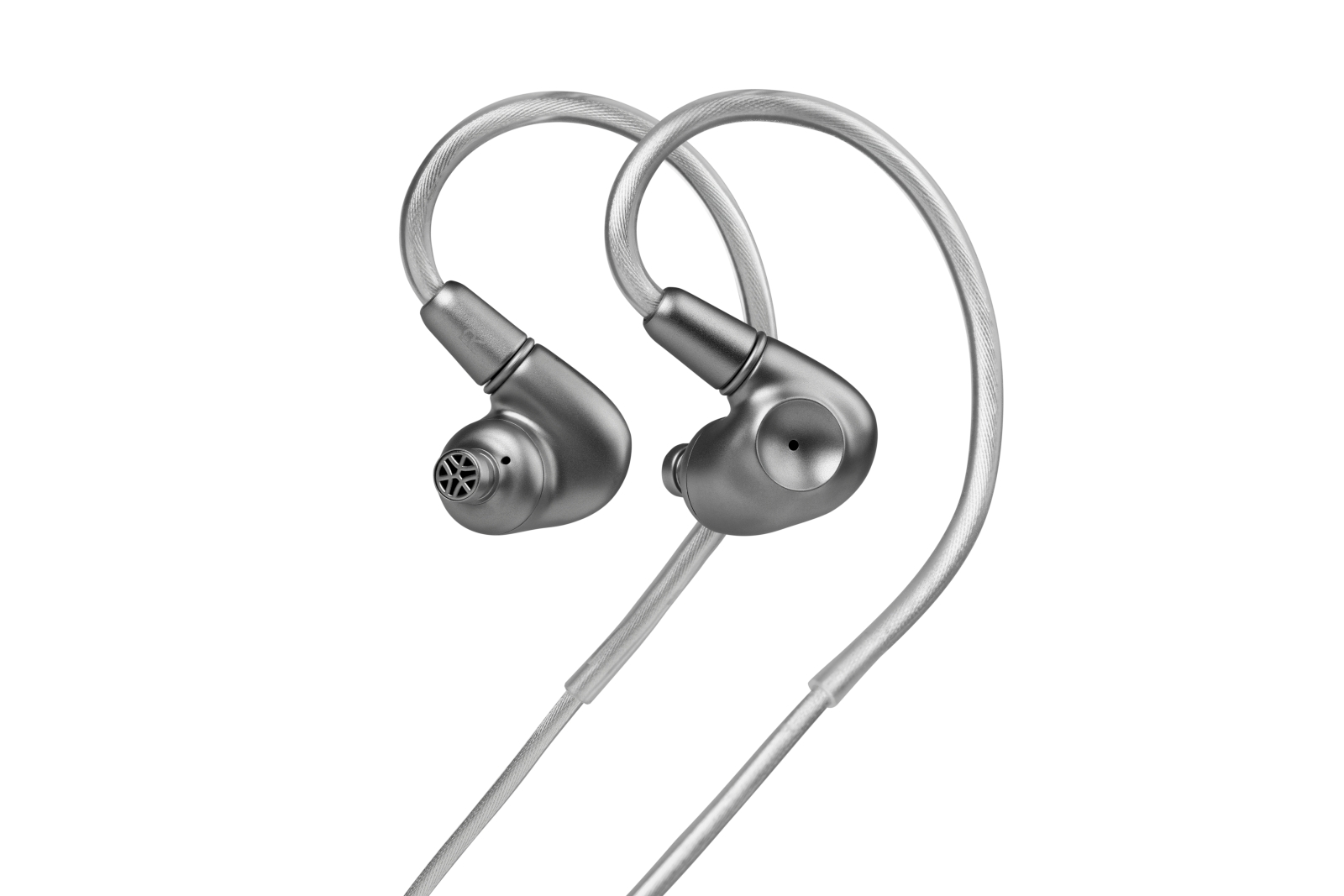 A pair of Meze Audio Astru In-ear headphones with its distinctive matte electroplate finish over titanium body