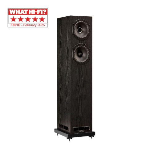 Main image of the Fyne Audio F501E compact floorstanding speakers with a What Hi-Fi? 2025 Award.