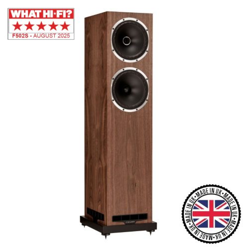 Main image of the Fyne Audio F502S floorstanding speakers with a What Hi-Fi? 2025 Award