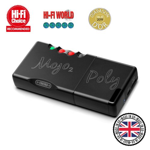 Chord Electronics Poly with awards and a “Made in Britain” badge