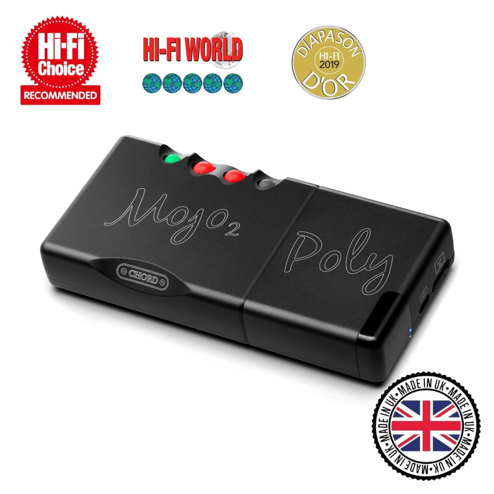 Chord Electronics Poly with awards and a “Made in Britain” badge